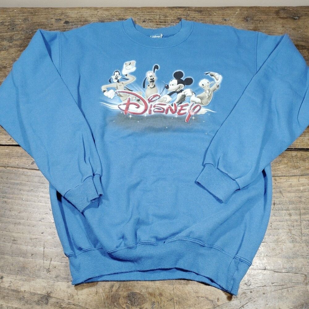 Vintage Mickey Mouse Donald Goofy Sweatshirt Sz Medium Disney Blue Graphic Crew